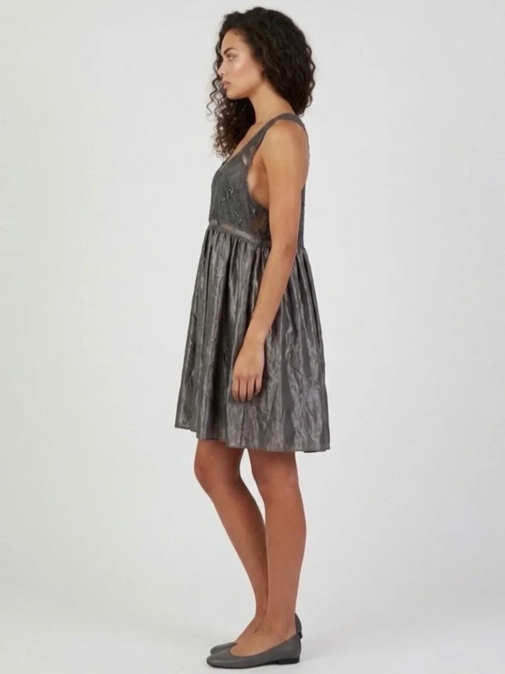 NWOT Free People Gray Satin Lace Dress| Whimsigoth Grunge Fairycore Indie Sleaze